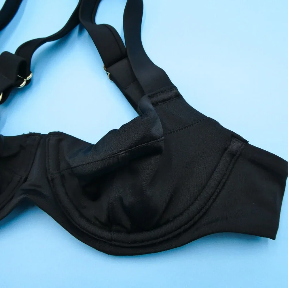Victorias Secret 34A Black Underwired Push Up Wide Straps Bikini Top Swimwear VS